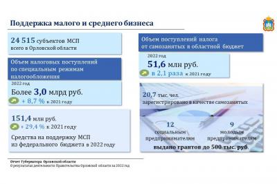 Более 151 млн рублей направлено в Орловской области на реализацию нацпроекта «Малое и среднее предпринимательство и поддержка индивидуальной предпринимательской инициативы» в 2022 году